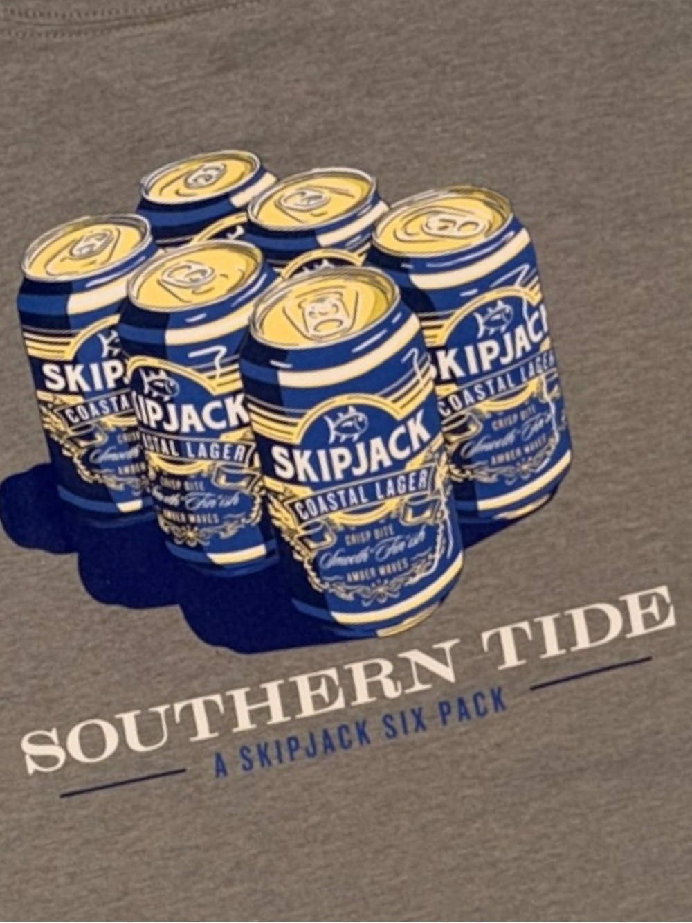 Southern Tide Long Sleeve Shirt XL Skipjack Six Pack Beer Graphic Gray